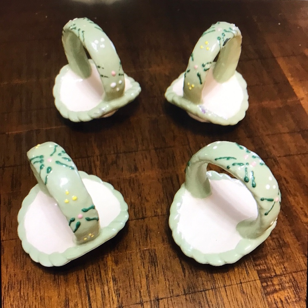 Vintage Ceramic Basket Napkin Rings set Of 4